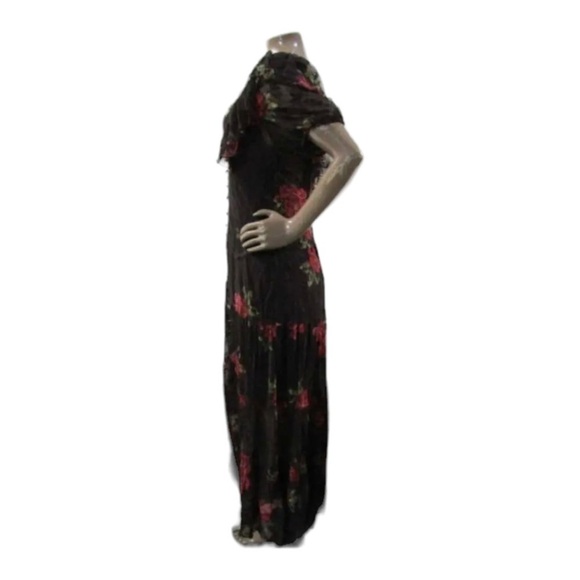 NWT FREE PEOPLE Brown Red Floral Lace Button Front Flutter Sleeve Maxi Dress XS - Picture 13 of 14